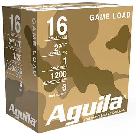 [640420002781] Aguila 1CHB1616 Game Load  16Gauge 2.75" 1oz 6Shot 25 Per Box/10 Case