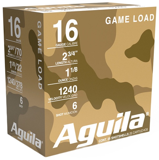 [640420002637] Aguila 1CHB1606 Birdshot High Velocity 16Gauge 2.75" 1 1/8oz 6Shot 25 Per Box/10 Case