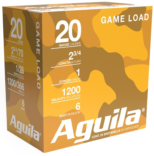 [640420002675] Aguila 1CHB2006 Birdshot High Velocity 20Gauge 2.75" 1oz 6Shot 25 Per Box/10 Case