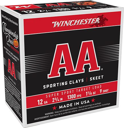 [020892016392] Winchester Ammo AASC129 AA Super Sport Sporting Clay 12Gauge 2.75" 1 1/8oz 9Shot 25 Per Box/10 Case