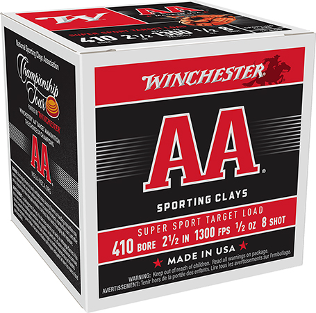 [020892016378] Winchester Ammo AASC418 AA Super Sport Sporting Clay 410Gauge 2.50" 1/2oz 8Shot 25 Per Box/10 Case