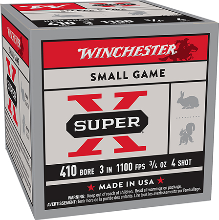 [020892016965] Winchester Ammo X413H4 Super X Heavy Game Load High Brass 410Gauge 3" 3/4oz 4Shot 25 Per Box/10 Case