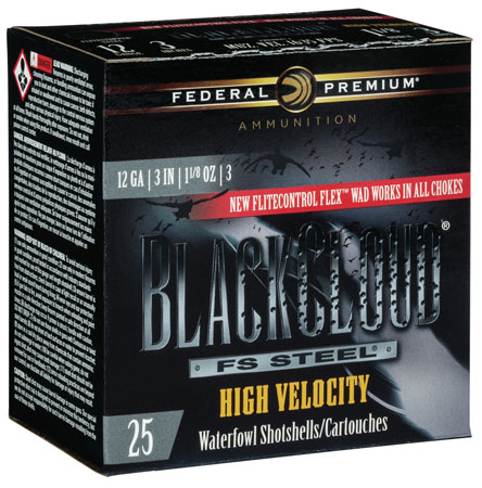 [604544623420] Federal PWBXH1433 Black Cloud FS High Velocity 12Gauge 3" 1 1/8oz 3Shot 25 Per Box/10 Case