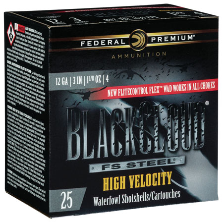 [604544623437] Federal PWBXH1434 Black Cloud FS High Velocity 12Gauge 3" 1 1/8oz 4Shot 25 Per Box/10 Case