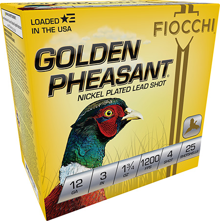 [762344703657] Fiocchi 123GP4 Golden Pheasant Extrema 12Gauge 3" 1 3/4oz 4Shot 25 Per Box/10 Case