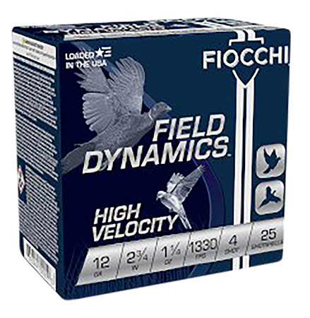 [762344700250] Fiocchi 12HV4 Field Dynamics High Velocity 12Gauge 2.75" 1 1/4oz 4Shot 25 Per Box/10 Case