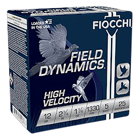 [762344700267] Fiocchi 12HV5 Field Dynamics High Velocity 12Gauge 2.75" 1 1/4oz 5Shot 25 Per Box/10 Case