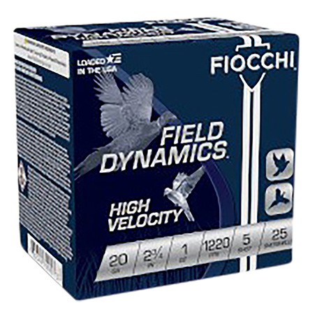 [762344700953] Fiocchi 20HV5 Field Dynamics High Velocity 20Gauge 2.75" 1oz 5Shot 25 Per Box/10 Case