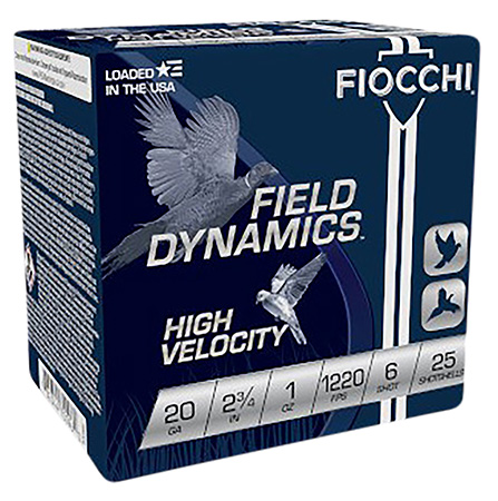 [762344700960] Fiocchi 20HV6 Field Dynamics High Velocity 20Gauge 2.75" 1oz 6Shot 25 Per Box/10 Case