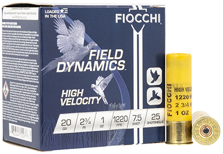 [762344700977] Fiocchi 20HV75 Field Dynamics High Velocity 20Gauge 2.75" 1oz 7.5Shot 25 Per Box/10 Case
