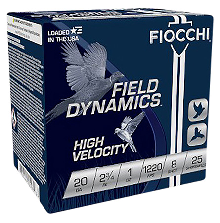 [762344700984] Fiocchi 20HV8 Field Dynamics High Velocity 20Gauge 2.75" 1oz 8Shot 25 Per Box/10 Case