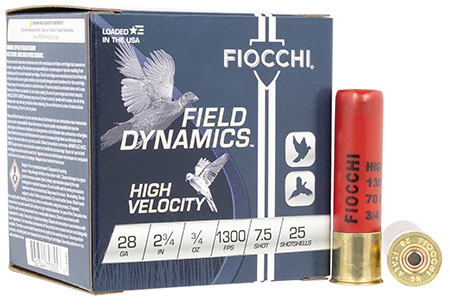 [762344703558] Fiocchi 28HV75 Field Dynamics High Velocity 28Gauge 2.75" 3/4oz 7.5Shot 25 Per Box/10 Case