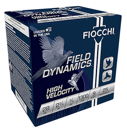 [762344703572] Fiocchi 28HV9 Field Dynamics High Velocity 28Gauge 2.75" 3/4oz 9Shot 25 Per Box/10 Case