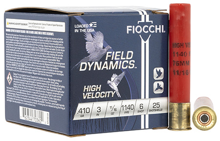 [762344703602] Fiocchi 410HV6 Field Dynamics High Velocity 410Gauge 3" 11/16oz 6Shot 25 Per Box/10 Case