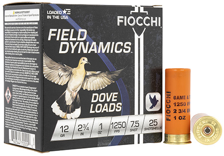 [762344700090] Fiocchi 12GT75 Field Dynamics Dove  &  Quail 12Gauge 2.75" 1oz 7.5Shot 25 Per Box/10 Case