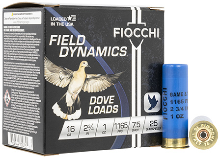 [762344700755] Fiocchi 16GT75 Field Dynamics Dove  &  Quail 16Gauge 2.75" 1oz 7.5Shot 25 Per Box/10 Case