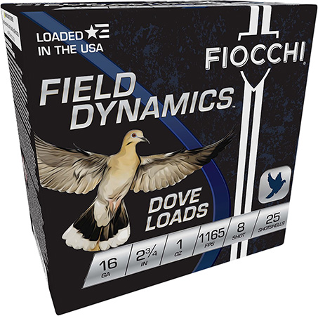 [762344700762] Fiocchi 16GT8 Field Dynamics Dove  &  Quail 16Gauge 2.75" 1oz 8Shot 25 Per Box/10 Case