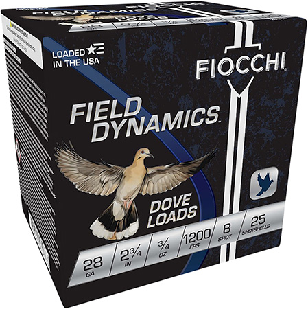 [762344703527] Fiocchi 28GT8 Field Dynamics Dove  &  Quail 28Gauge 2.75" 3/4oz 8Shot 25 Per Box/10 Case
