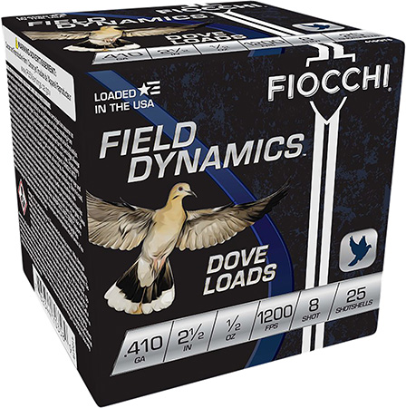 [762344703589] Fiocchi 410GT8 Field Dynamics Dove  &  Quail 410Gauge 2.50" 1/2oz 8Shot 25 Per Box/10 Case