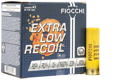 [762344703411] Fiocchi 20LITE75 Exacta Target Low Recoil Trainer 20Gauge 2.75" 3/4oz 7.5Shot 25 Per Box/10 Case