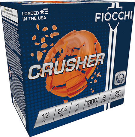 [762344702339] Fiocchi 12CRSR8 Exacta Target Crusher 12Gauge 2.75" 1oz 8Shot 25 Per Box/10 Case