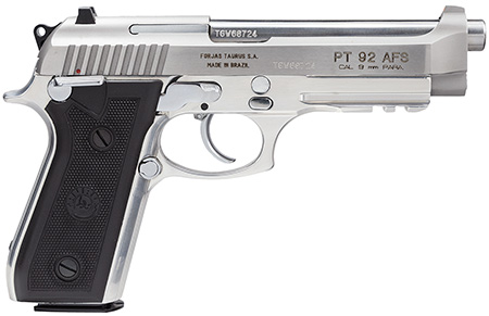 [725327600534] Taurus 1-920159-17 92  Serrated Frame 9mm Luger 17+1 5" Matte Stainless Steel Barrel, Matte Stainless Steel Serrated Slide, Stainless Aluminum Frame w/Picatinny Rail, Black Polymer Grip, Right Hand