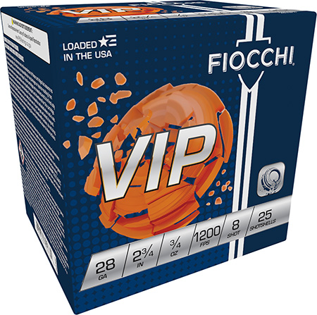 [762344704784] Fiocchi 28VIP8 Exacta Target VIP 28Gauge 2.75" 3/4oz 8Shot 25 Per Box/10 Case
