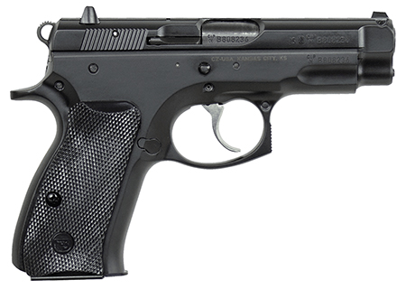 [806703911908] CZ-USA 91190 75  Compact 9mm Luger 15+1 3.75" Black Steel Barrel  &  Serrated Slide, Black Polycoat Steel Frame w/Beavertail, Black Plastic Grip, Right Hand