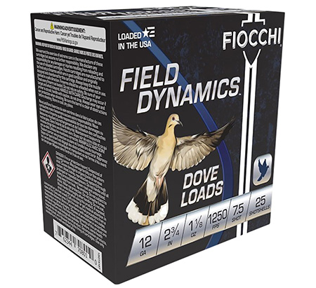 [762344708010] Fiocchi 12GTX187 Field Dynamics Dove  &  Quail 12Gauge 2.75" 1 1/8oz 7.5Shot 25 Per Box/10 Case