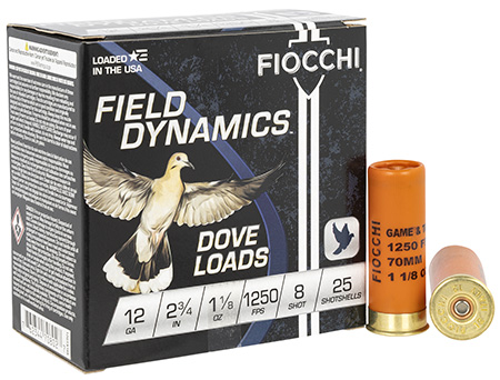 [762344708027] Fiocchi 12GTX188 Field Dynamics Dove  &  Quail 12Gauge 2.75" 1 1/8oz 8Shot 25 Per Box/10 Case