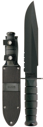 [617717212710] Ka-Bar 1271 Fighter  8" Fixed Clip Point Part Serrated Black 1095 Cro-Van Blade, Black Kraton G Handle, Includes Sheath