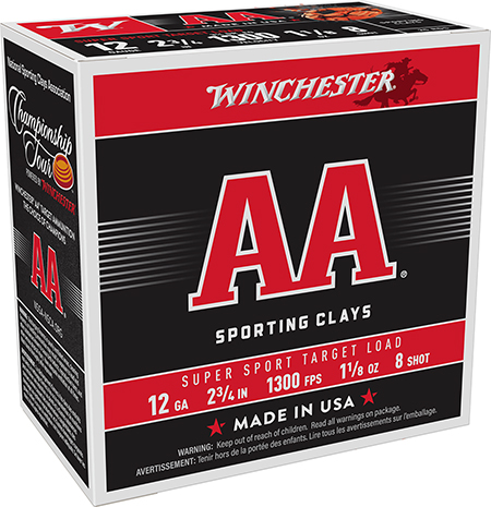 [020892014015] Winchester Ammo AASC128 AA Super Sport Sporting Clay 12Gauge 2.75" 1 1/8oz 8Shot 25 Per Box/10 Case