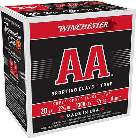 [020892014909] Winchester Ammo AASC208 AA Super Sport Sporting Clay 20Gauge 2.75" 7/8oz 8Shot 25 Per Box/10 Case