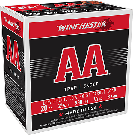 [020892020825] Winchester Ammo AA20FL8 AA Low Recoil 20Gauge 2.75" 7/8oz 8Shot 25 Per Box/10 Case