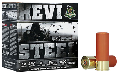 [816383612231] HEVI-Shot HS61223 HEVI-Steel  12Gauge 2.75" 1 1/8oz 3Shot 25 Per Box/10 Case