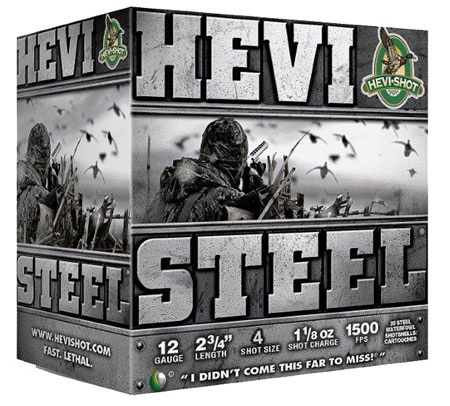 [816383612248] HEVI-Shot HS61224 HEVI-Steel  12Gauge 2.75" 1 1/8oz 4Shot 25 Per Box/10 Case