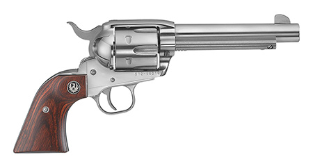 [736676051045] Ruger 5104 Vaquero  Medium Frame 45 Colt (Long Colt) 6rd 5.50" High Gloss Stainless Steel Barrel, Cylinder  &  Frame, Hardwood Grip, Transfer Bar Safety, Exposed Hammer
