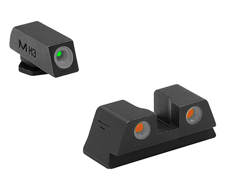 [840103153582] Meprolight USA 102203301 Tru-Dot Sight Set Green Tritium/Orange Tritium/Black Frame Compatible w/Glock 42/43/43X/48X, Post/Dovetail Mount