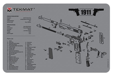 [612409970671] TekMat TEKR171911GY 1911 Cleaning Mat 1911 Parts Diagram 11" x 17"