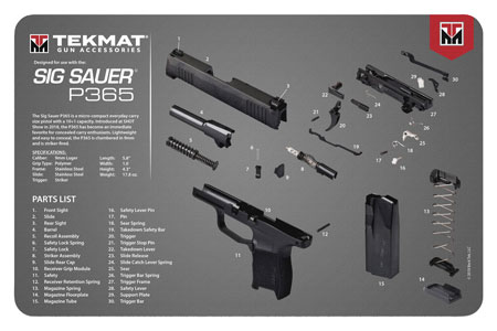 [612409971708] TekMat TEKR17SIG9365 Sig Sauer P365 Cleaning Mat Sig P365 Parts Diagram 11" x 17"