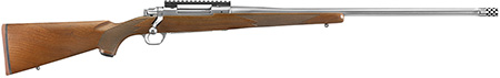[736676571093] Ruger 57109 Hawkeye Hunter Full Size 300 Win Mag 3+1 24" Satin Stainless Steel Threaded Barrel, Picatinny Rail Steel Receiver, Fixed American Walnut w/Pistol Grip Stock