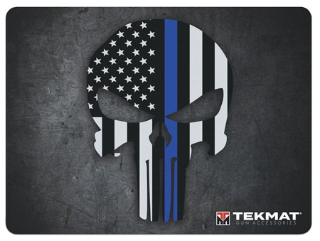 [612409970664] TekMat TEKR20PUNISHER  Ultra 20 Cleaning Mat Black/White/Blue Rubber 15"x20" Blue Line Punisher Skull