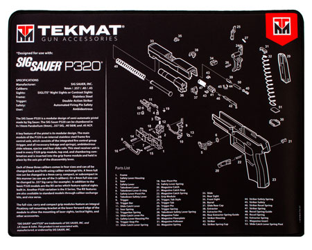[612409971319] TekMat TEKR20SIGP320 Sig Sauer P320 Ultra 20 Cleaning Mat Black/White Rubber 15"x20" Sig P320 Parts Diagram