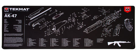 [612409971647] TekMat TEKR44AK47 AK-47 Ultra 44 Cleaning Mat Black/White Rubber 15"x44" AK-47 Parts Diagram