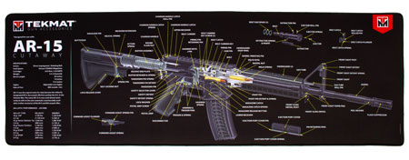 [612409971661] TekMat TEKR44AR15CA AR-15 Cleaning Mat Black/White Rubber 15"x44" AR-15 3D Cutaway Illustration