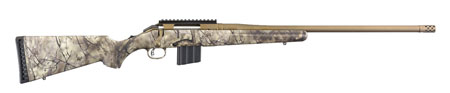 [736676269860] Ruger 26986 American  Full Size 350 Legend 5+1 22" Burnt Bronze Cerakote Threaded Barrel, Picatinny Rail Steel Receiver, GoWild Camo I-M Brush Fixed Synthetic Stock, Right Hand