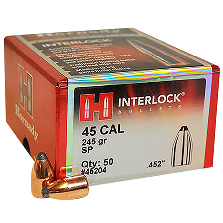 [090255452044] Hornady 45204 InterLock  45 Cal .452 245 gr Spire Point 50 Per Box/ 15 Case