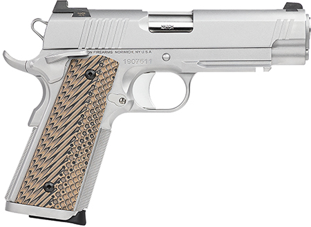 [806703018096] Dan Wesson 01809 Specialist Commander 45 ACP 8+1 4.25" Stainless Steel Barrel, Bead Blasted Serrated Stainless Steel Slide  &  Frame w/Beavertail  &  Picatinny Rail, Black/Brown G10 Grip, Ambidextrous