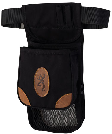 [023614486428] Browning 121388993 Lona Deluxe Shell Pouch Black/Brown Canvas/Leather Belt Mount Adjustable