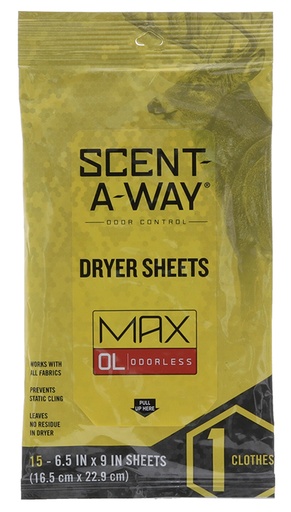 [021291077076] Scent-A-Way 07707 Max Dryer Sheets Odor Eliminator Odorless Scent Dryer Sheet 15 Per Pkg